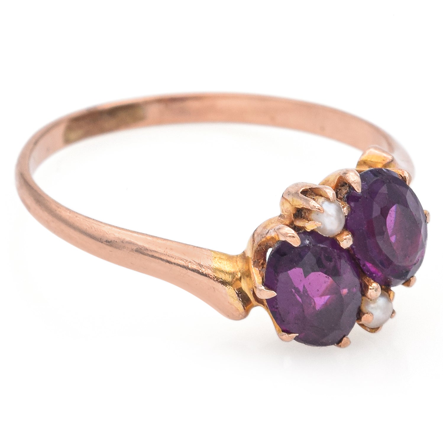 Antique 9K Yellow Gold Amethyst & Pearl Ring