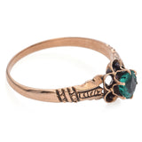 Allsopp-Steller Vintage 10K Rose Gold Round Cut Emerald with Floral Motif Ring