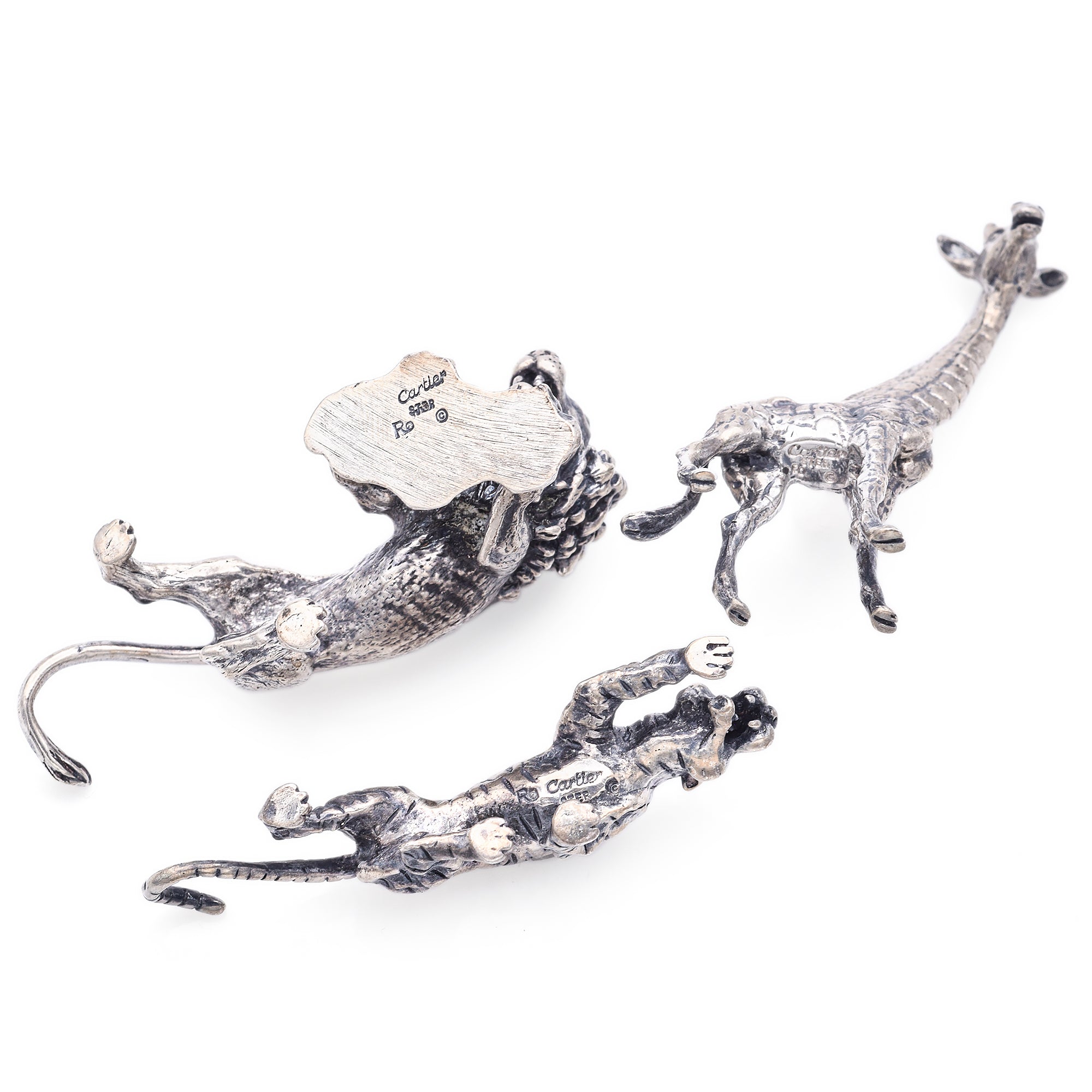 Vintage Cartier Sterling Silver Giraffe, Lion and Panther Miniature Figurines