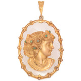 Vintage 9K Yellow Gold Agate & Emerald Cameo Pendant