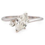 14K White Gold 0.86 TCW Old Marquise Cut Diamond Bypass Engagement Ring