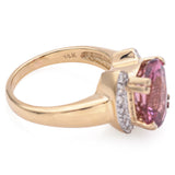 Estate 14K Yellow Gold 6.59Ct Pink Tourmaline & Diamonds Oval Cocktail Ring