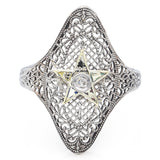 Antique Art Deco Diamond 14K White Gold Star Cocktail Ring Size 6