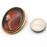 Antique 18K Yellow Gold Porcelain Hand-Painted Portrait of Saint Fabiola Brooch