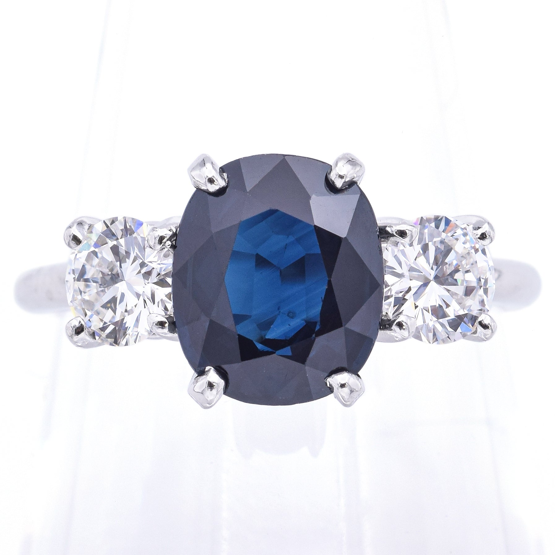 Vintage Platinum 2.71ct Sapphire & 0.96tcw Diamond Three-Stone Ring Size7.25