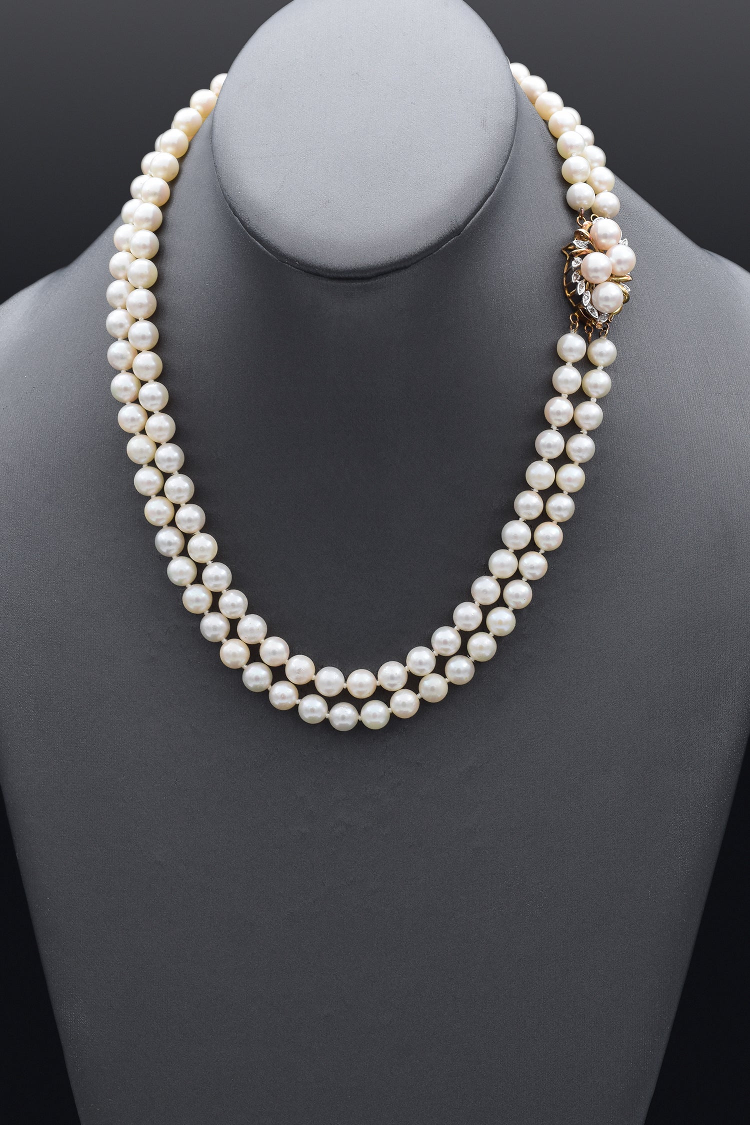 Vintage Pearl & Diamond 14K Yellow Gold Beaded Double-Strand Necklace