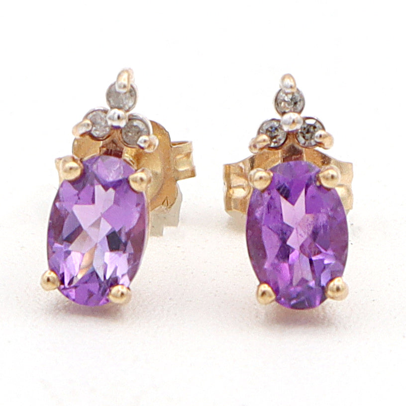 10K Yellow Gold Amethyst Diamond Stud Earrings