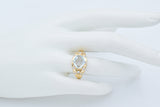 OC Signed 14K Yellow Gold Oval Faceted Aquamarine & Diamond Band Ring Size 7