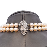 Vintage White Gold Pearl & Diamond Double-Strand Necklace