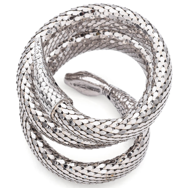 Vintage Whiting Davis Mesh Silver Tone Snake Serpent Coil Wrap Bracelet