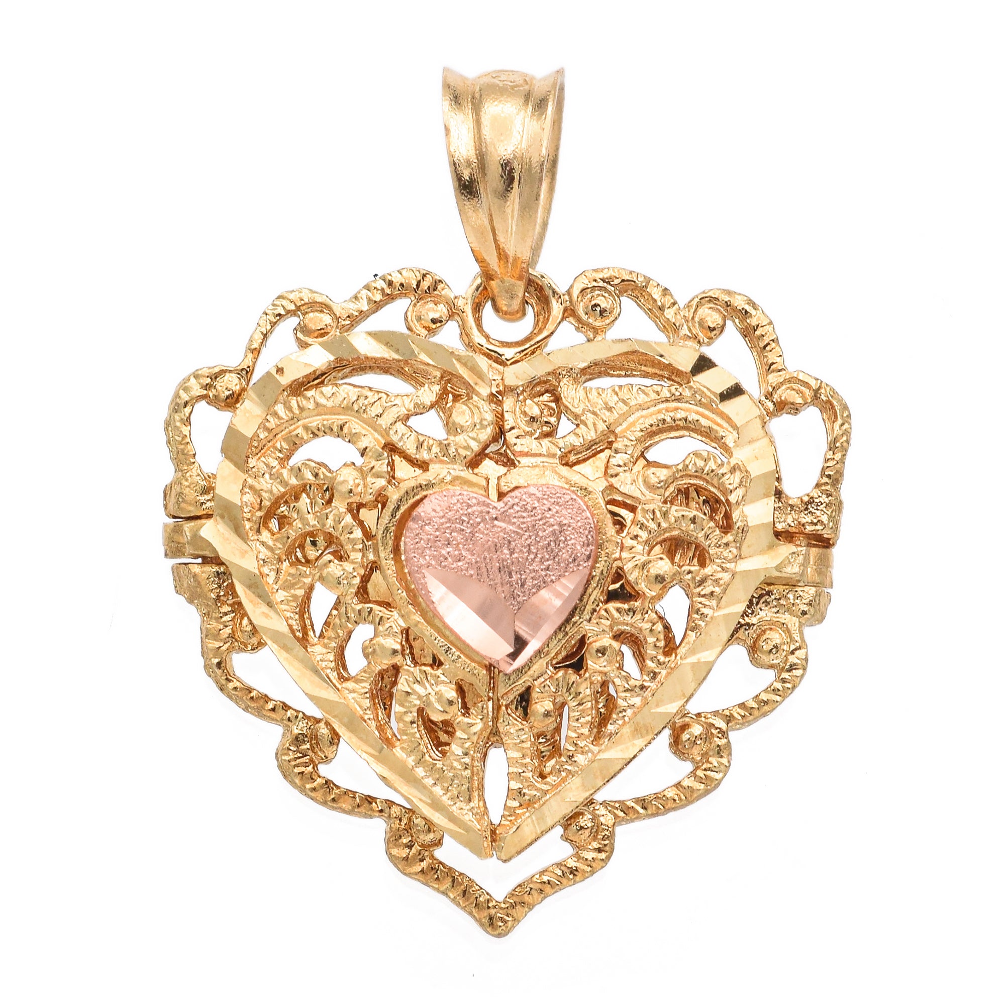 14K Yellow and Rose Gold "I Love You" Heart Pendant