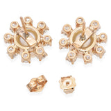 14K Yellow Gold Pearl & 0.96 TCW Diamond Halo Stud Earrings