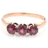 Antique 14K Yellow Gold Garnet Three-Stone Band Ring Size 5.75