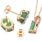 14K Yellow Gold 2.14 TCW Emerald Pendant Necklace & Oval Earring Set