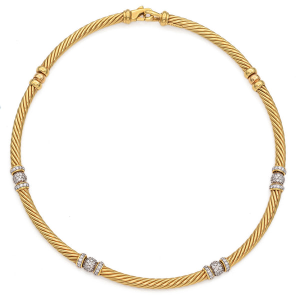 David Yurman 18K Yellow Gold Diamond Cable Collar Necklace