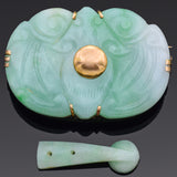 Vintage Green Jade 18K Yellow Gold Carved Bat Brooch Pin & Loose Stone Lot