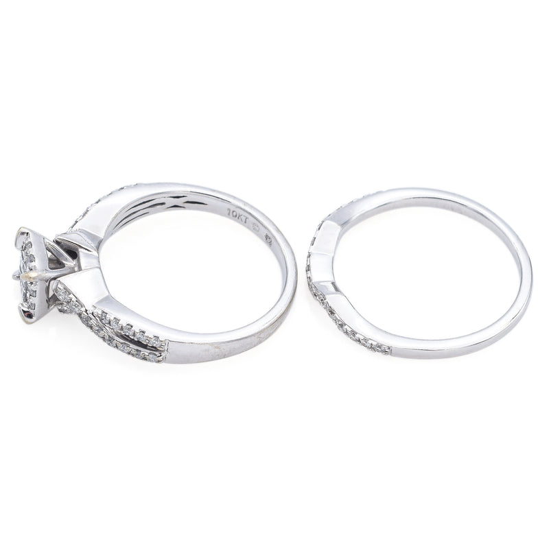 Estate 0.77 TCW Diamond 10K White Gold Band Ring Set Size 7 with Box