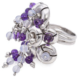 Estate Italy 14K White Gold Amethyst Beaded Spinning Cocktail Ring