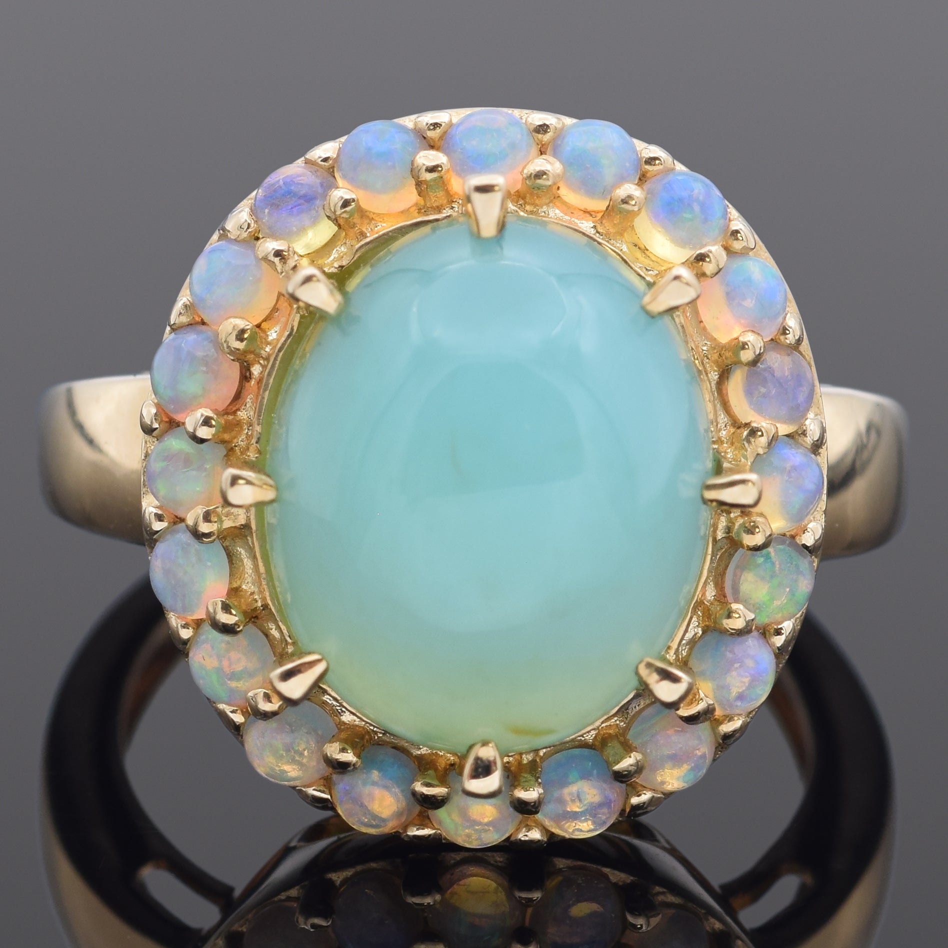 Vintage 14K Yellow Gold 3.97 Ct Center Opal Cocktail Ring Size 5.25