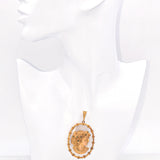 Vintage 9K Yellow Gold Agate & Emerald Cameo Pendant