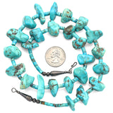 Vintage Native American Santo Domingo Old Kingman Turquoise Sterling Silver Necklace 24 inches