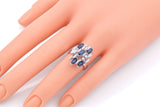 Vintage 14K White Gold Sapphire & 1.07 TCW Diamond Cluster Cocktail Ring Size 6.5