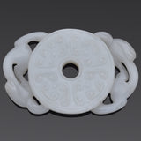 Antique White Mutton Fat Jade Carved Dragon Bi Disc Figurine Pendant