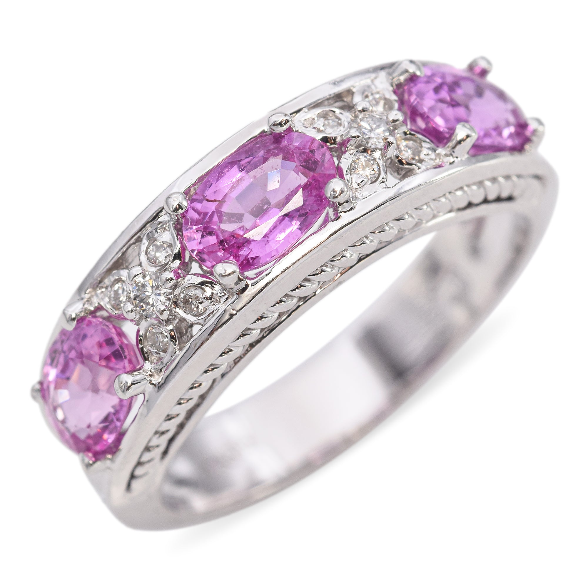 14K White Gold Oval 1.89 TCW Pink Sapphire and Accent Diamond Ring