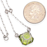 Edwardian Platinum 11.8 Ct. Peridot and Diamond Fetter Link Chain Necklace