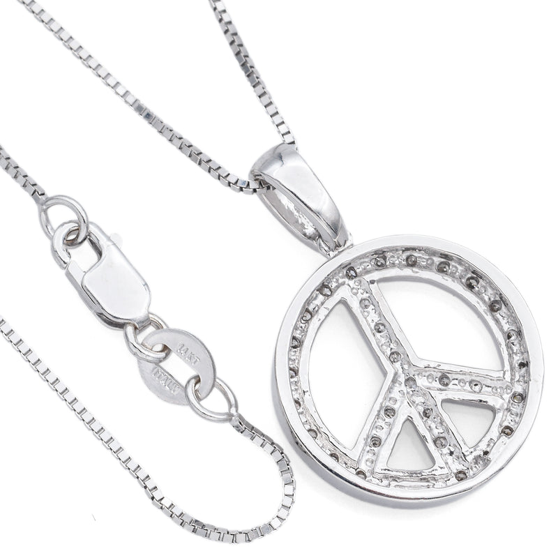 Estate 14K White Gold 0.32 TCW Diamond Peace Pendant Necklace