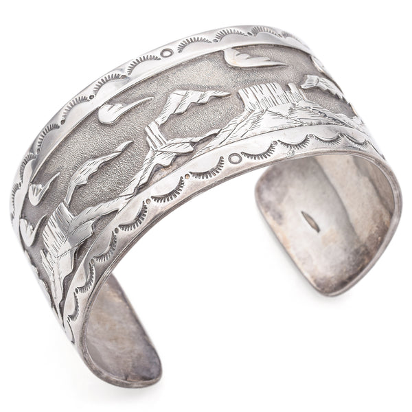 Vintage Sterling Silver Storyteller Southwestern Cuff Bracelet