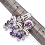 Estate Italy 14K White Gold Amethyst Beaded Spinning Cocktail Ring