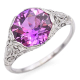 Vintage 18K White Gold 3.89Ct Pink Lab Sapphire and Accent Diamond Ring