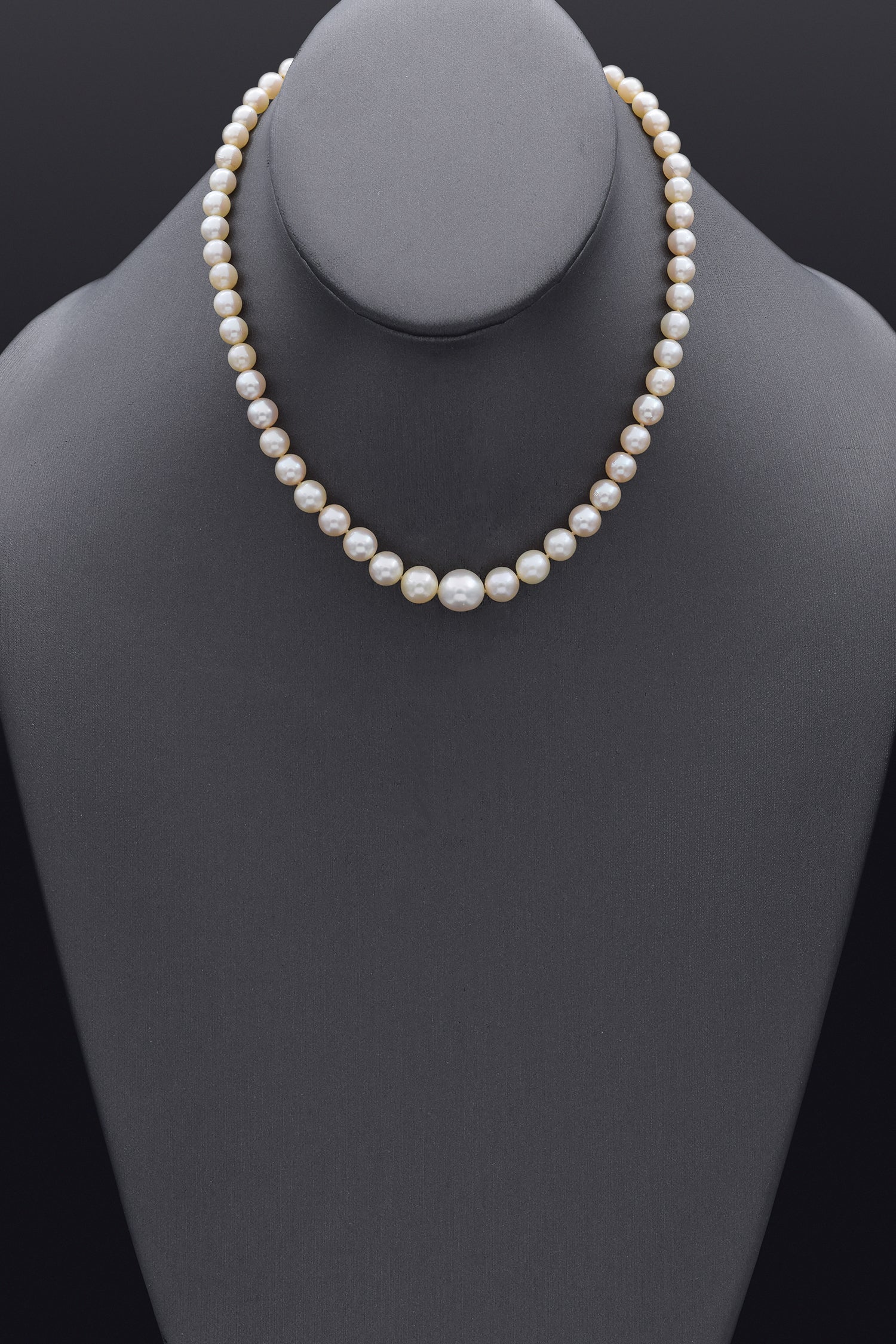 Vintage 10K White Gold 5.25-9.25mm Pearl Beaded Strand Necklace 14.5 in