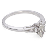 14K White Gold Marquise Diamond and Tapered Baguette Engagement Ring