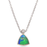 14K White Gold Opal and Diamond Pendant Necklace