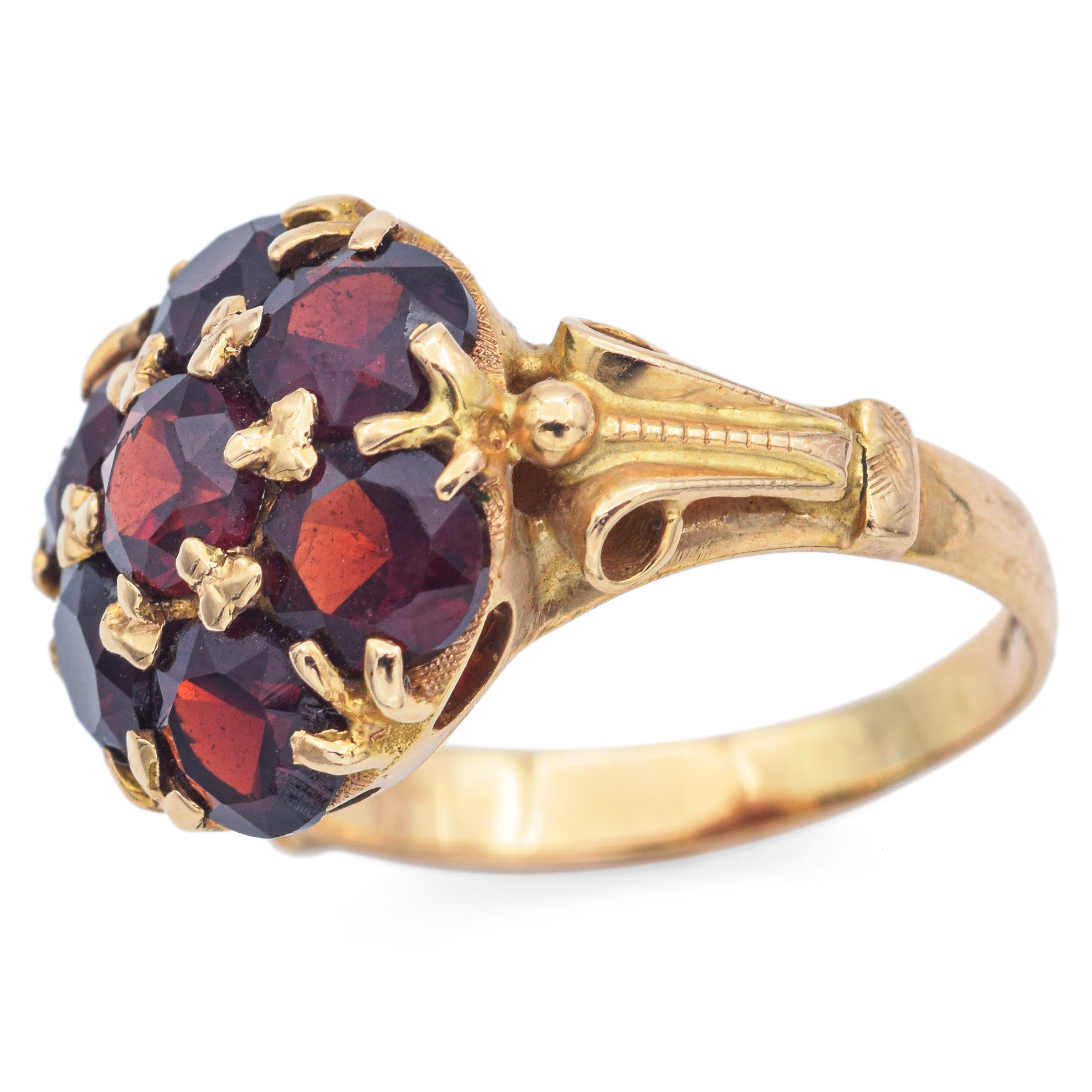 Antique 18K Yellow Gold Garnet Band Ring Size 4.5