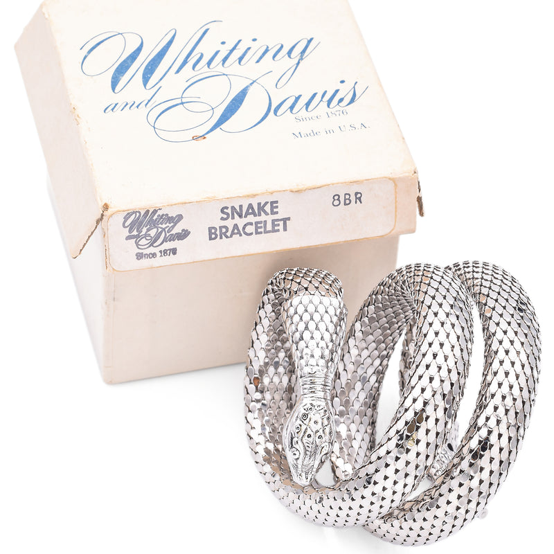 Vintage Whiting Davis Mesh Silver Tone Snake Serpent Coil Wrap Bracelet