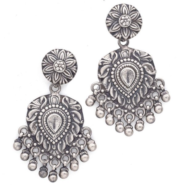 Estate Sterling Silver Floral Traditional Jhumka Earrings