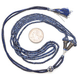 Vintage Sapphire Faceted Beaded Strand Tassel Cord Necklace