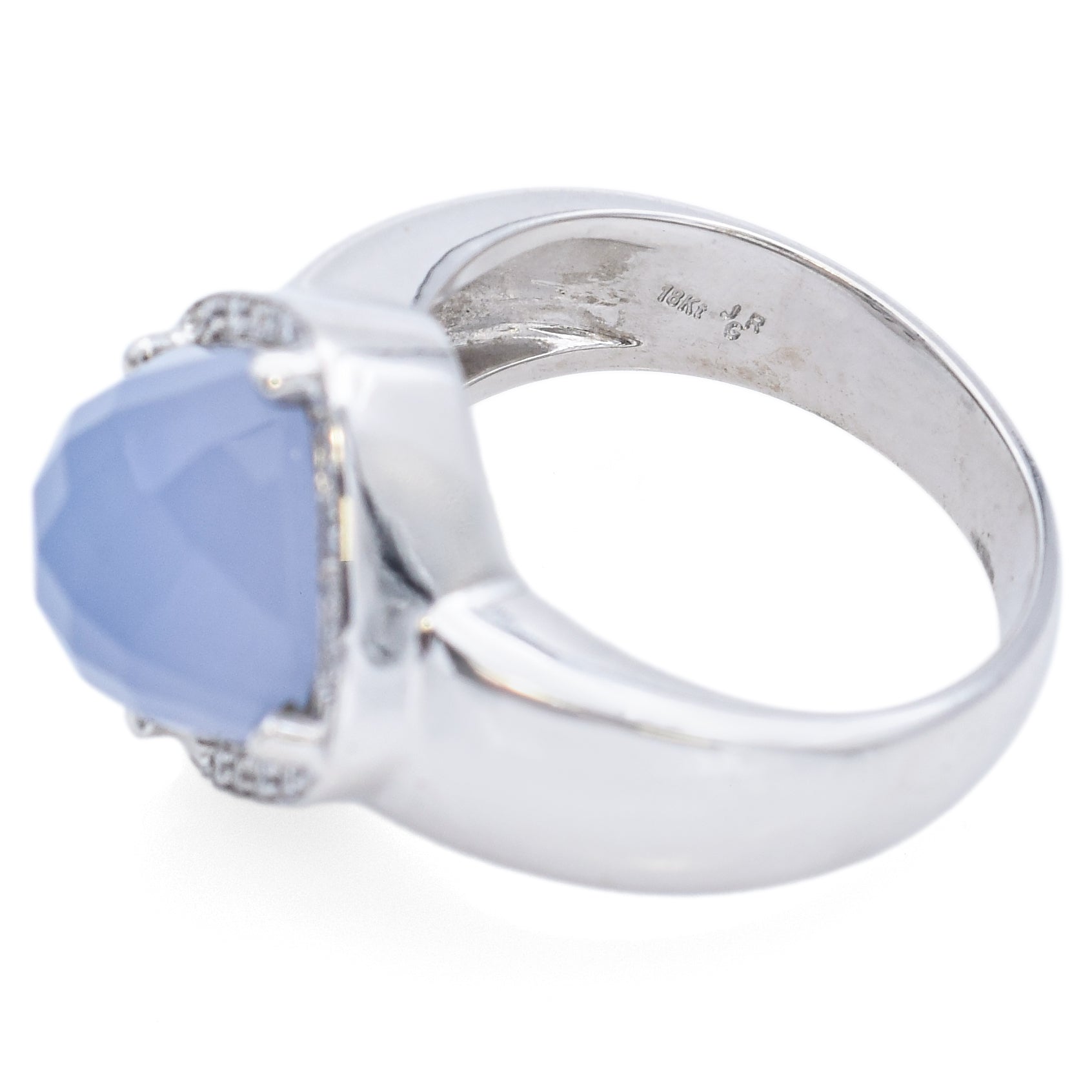 Rina Limon 18K White Gold 3.44 Ct Chalcedony & Diamond Cushion Band Ring Size 6