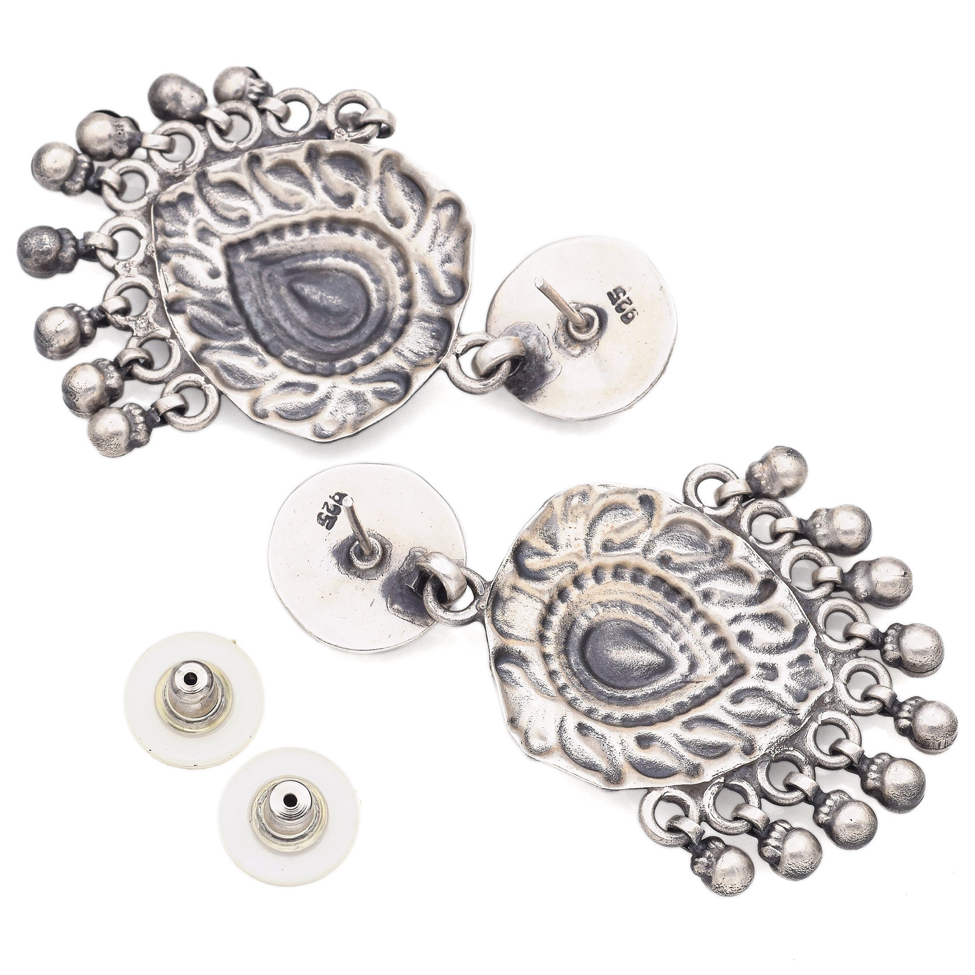 Estate Sterling Silver Floral Traditional Jhumka Earrings