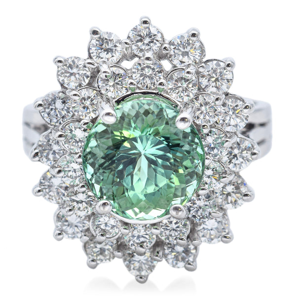 Estate 18K White Gold 4.30 Ct Paraiba Tourmaline & 2.00TCW Diamond Cocktail Ring