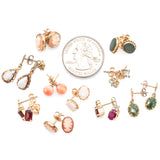 10 Pairs Assorted Gold Coral, Jade, Opal, Ruby, Garnet, Glass & Diamond Earrings