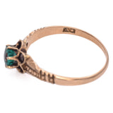 Allsopp-Steller Vintage 10K Rose Gold Round Cut Emerald with Floral Motif Ring