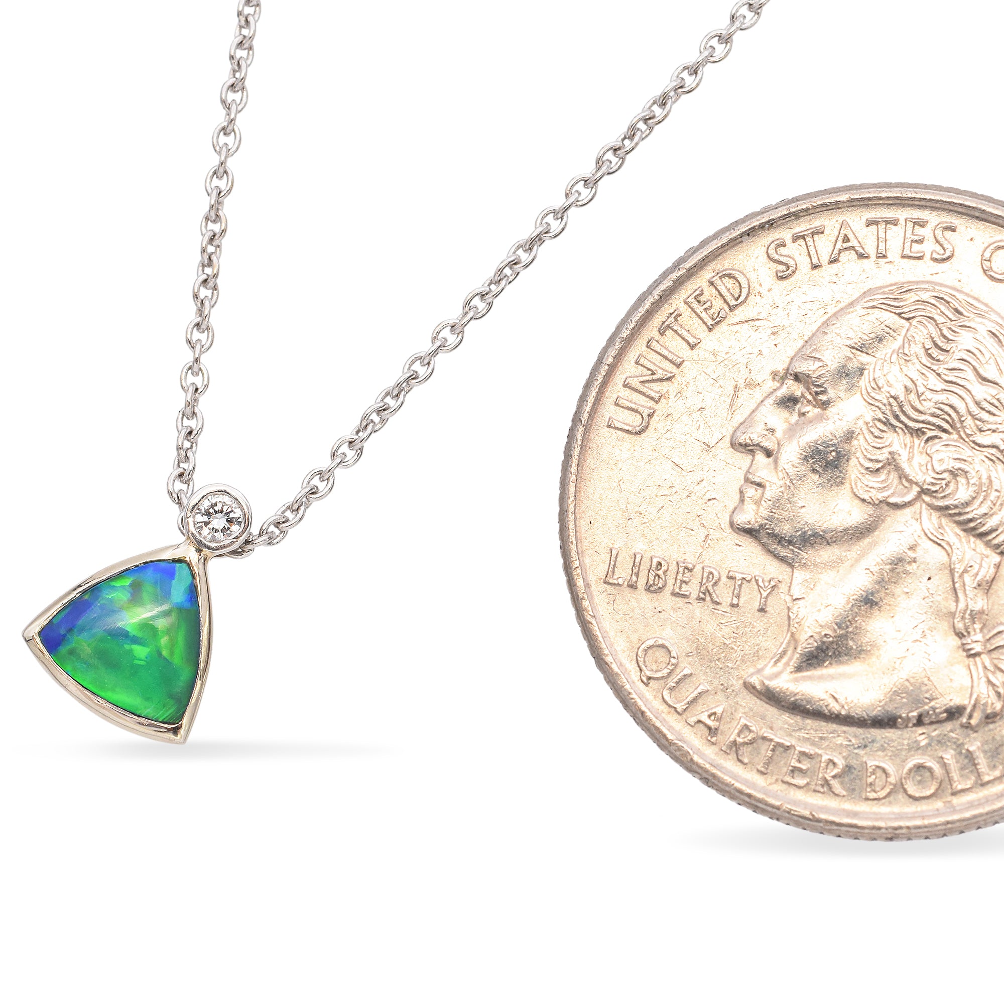 14K White Gold Opal and Diamond Pendant Necklace