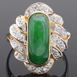 Vintage 18K Yellow Gold Green Jade & Diamond Cocktail Ring Size 8