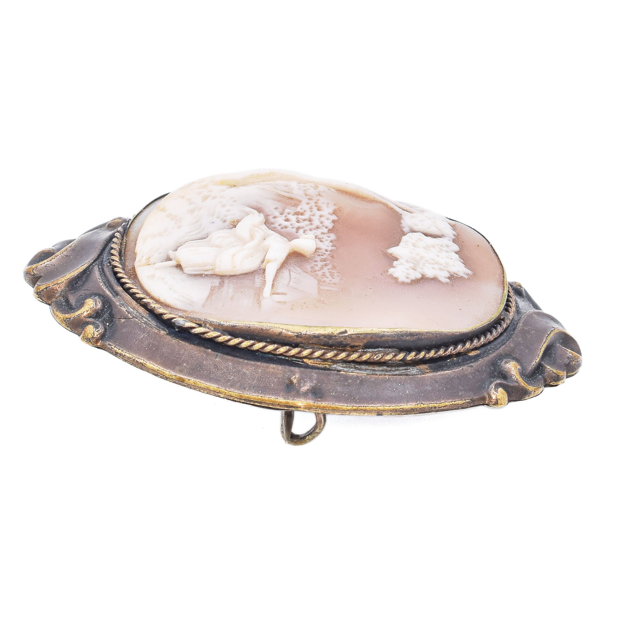 Antique Gold Filled Cameo Shell Brooch Pin