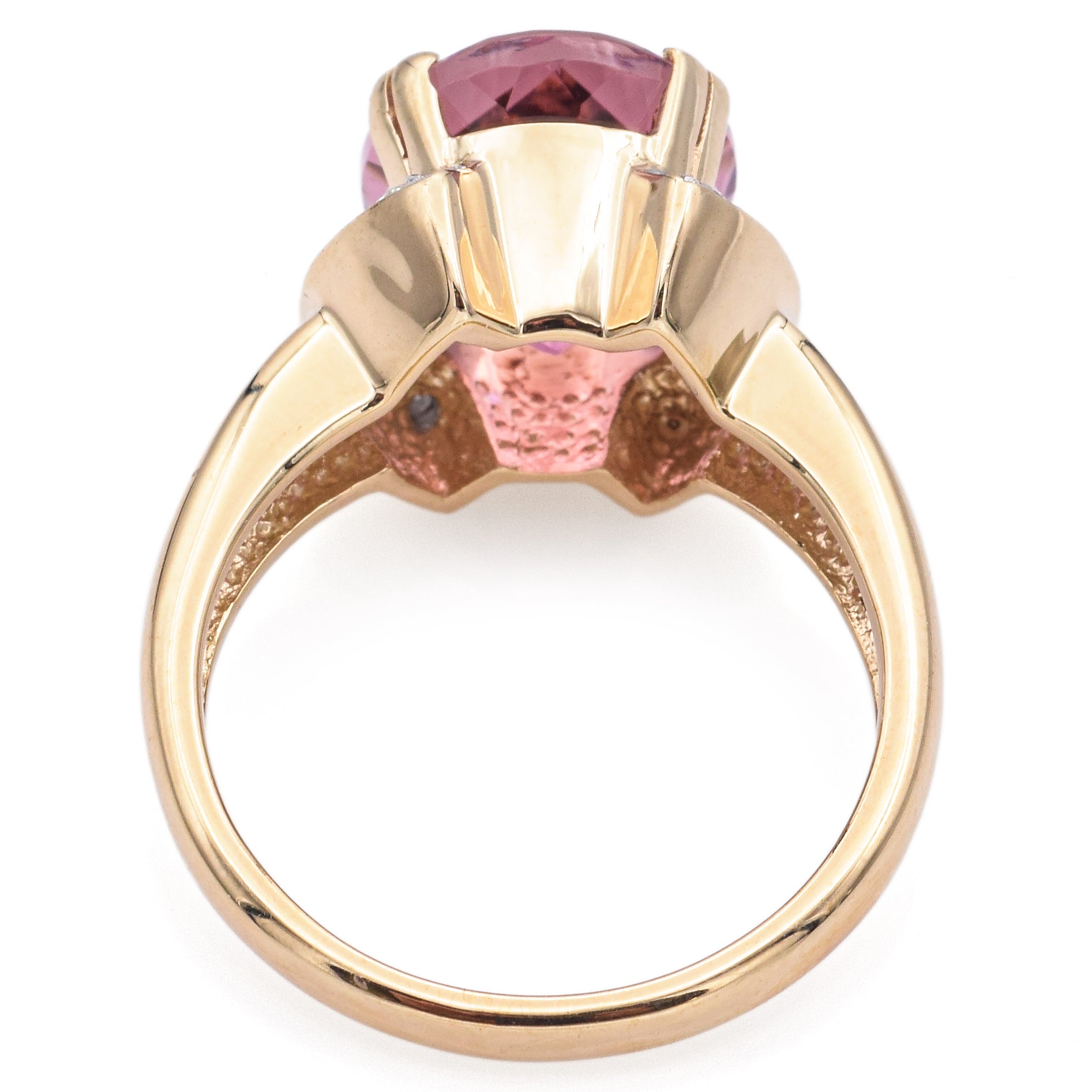 Estate 14K Yellow Gold 6.59Ct Pink Tourmaline & Diamonds Oval Cocktail Ring