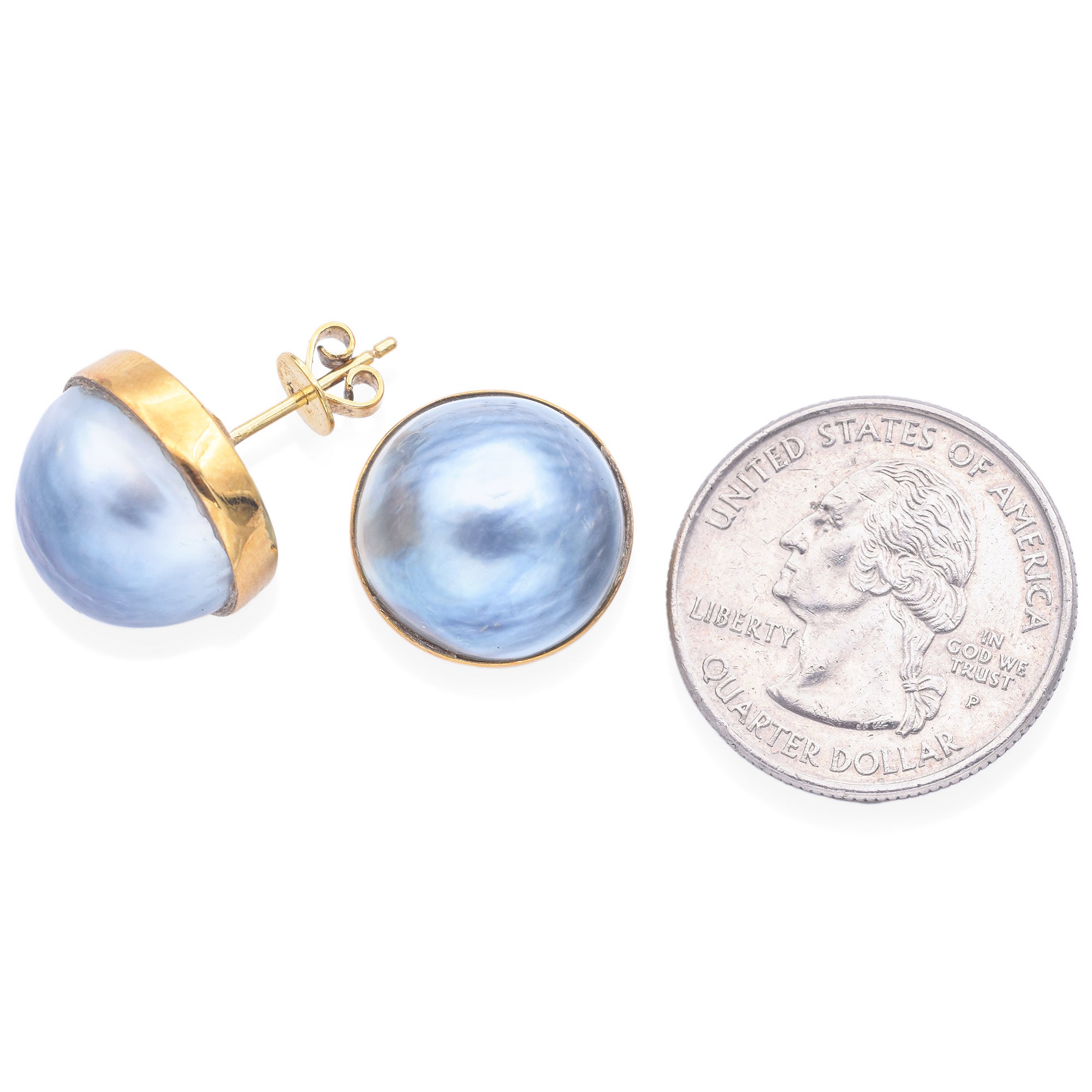 Vintage 14K Yellow Gold Mabe Pearl Earrings